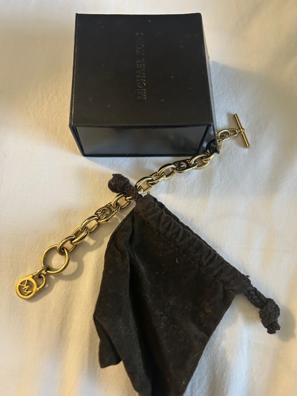 Michael Kors Polished Gold MK Link Bracelet with Logo Charms